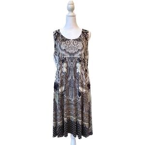 World Unity Sleeveless Boho Dress in Black and White Print Size Large